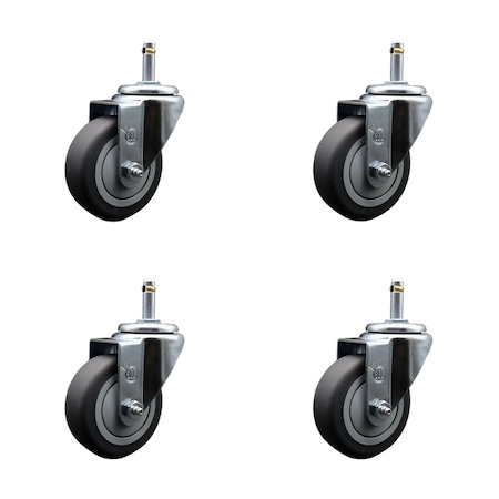 Service Caster 3.5'' Thermo Rubber Wheel Swivel 7/16'' Grip Ring Stem Caster Set, 4PK SCC-GR20S3514-TPRB-716138-4